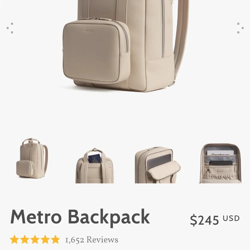 Monos Metro Backpack in Ivory Vegan Leather